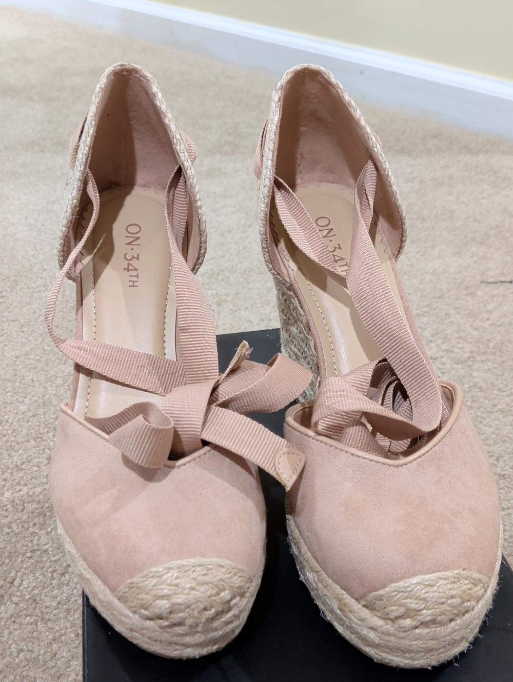 ON 34TH Blush Pink Espadrille Wedge with Ankle Tie NEW